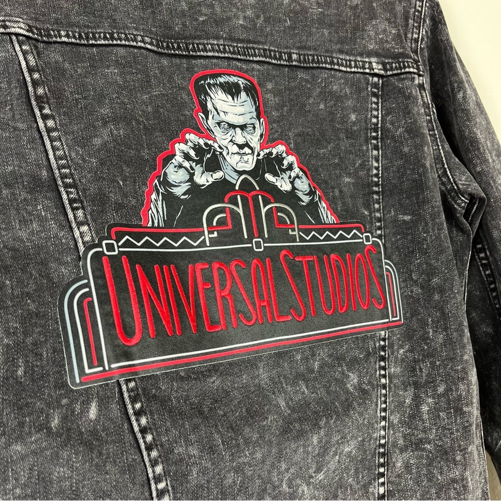 Black Denim Jacket Halloween Horror Nights Frankenstein Size Small - Picture 12 of 12